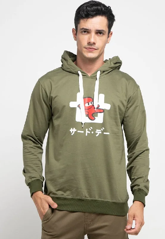 Year-End Clearance Td Friends MO200 Thirdday hoodies casual pria ninja kick logo hijau army