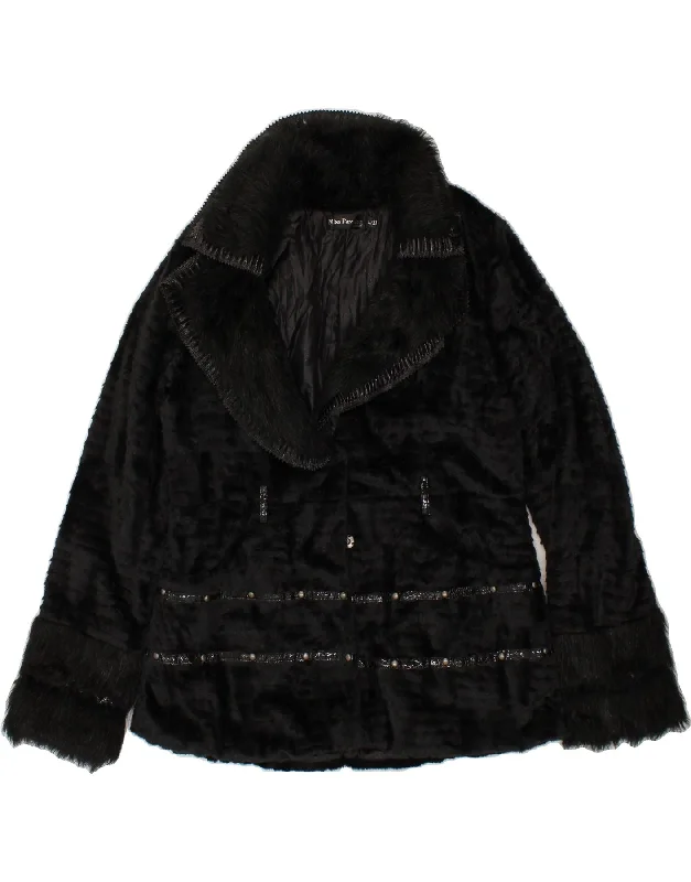 Weekend Bargains Galore VINTAGE Womens Faux Fur Jacket UK 14 Large Black Acrylic
