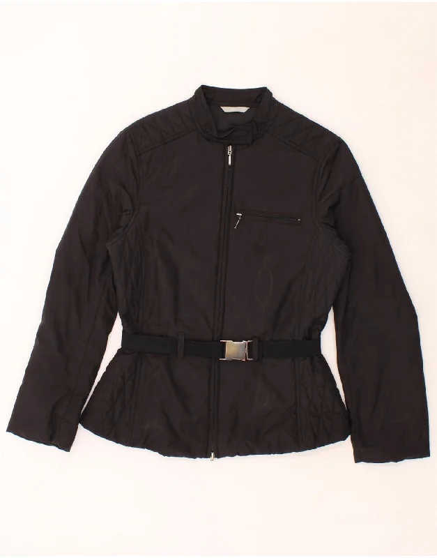 Clearance Sale STEFANEL Womens Bomber Jacket IT 42 Medium Black Polyester