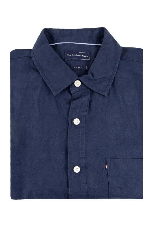 Steal Deal The Academy Hampton Linen Short Sleeve Shirt Navy