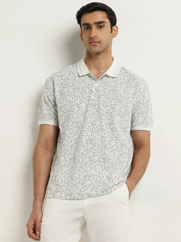 Weekend Bargains to Sizzle WES Casuals Grey Printed Relaxed-Fit Cotton Polo T-Shirt