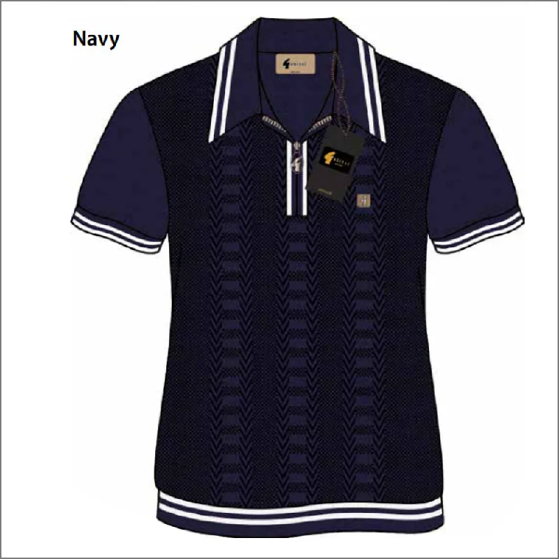 Don't Miss Out Gabicci Vintage V52GM08 Navy Pattern Polo Top^