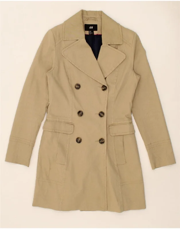Weekend Savings Galore H&M Womens Double Breasted Coat EU 38 Medium Beige Cotton