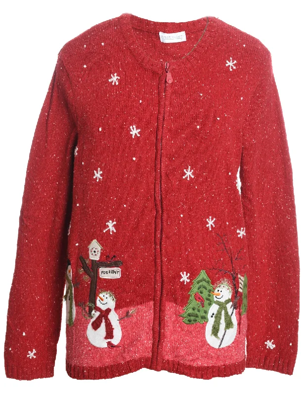Weekend Discounts to Delight Snowman Christmas Cardigan - L