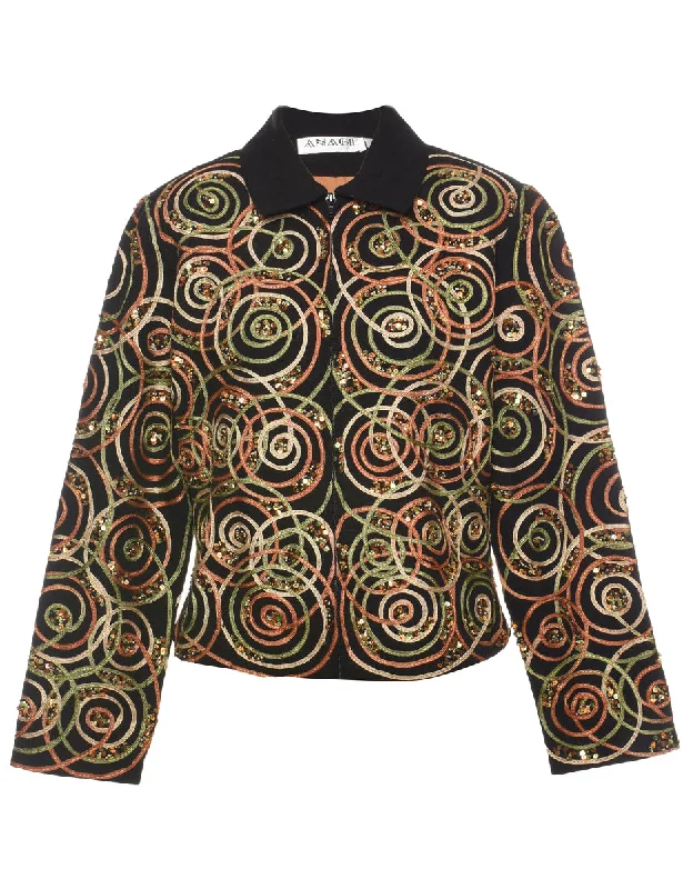Extra Discount Sequined & Appliqued Abstract Design 1990s Evening Jacket - S