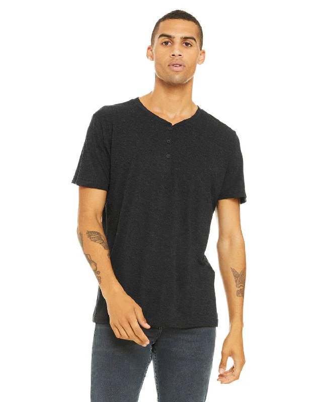 Half Price Bella+Canvas Mens Triblend Short Sleeve Henley | Char-black Trib