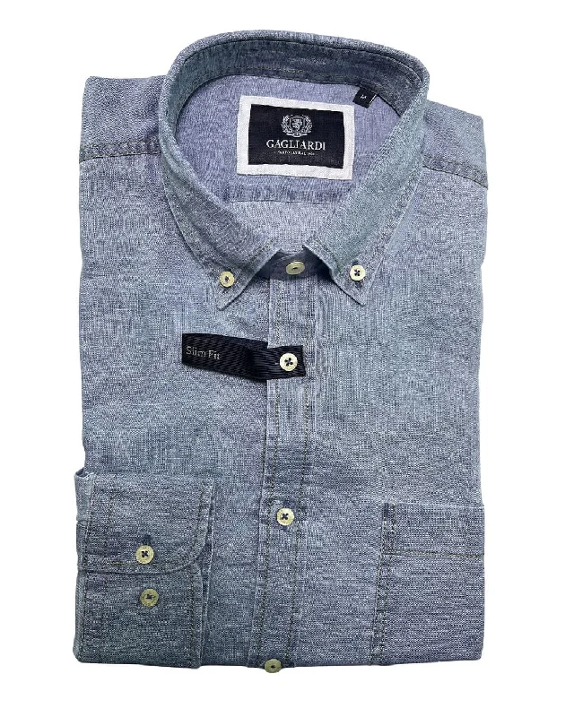 Quick Deals Mid Blue Washed Cotton Linen Shirt