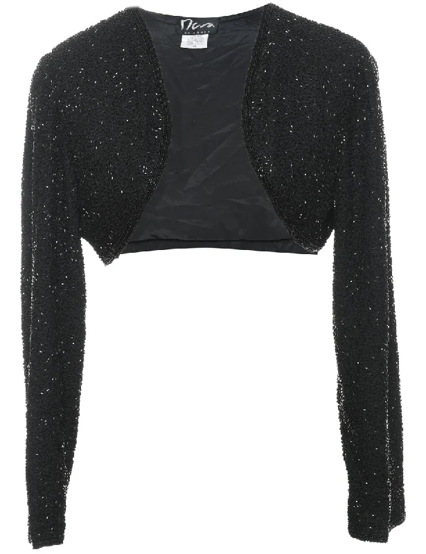 Discount Mania Silk Beaded 1980s Silk Bolero Jacket - M