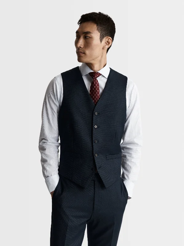 Weekend Specials to Relish Maxwell Italian Luxury Slim Navy Textured Waistcoat