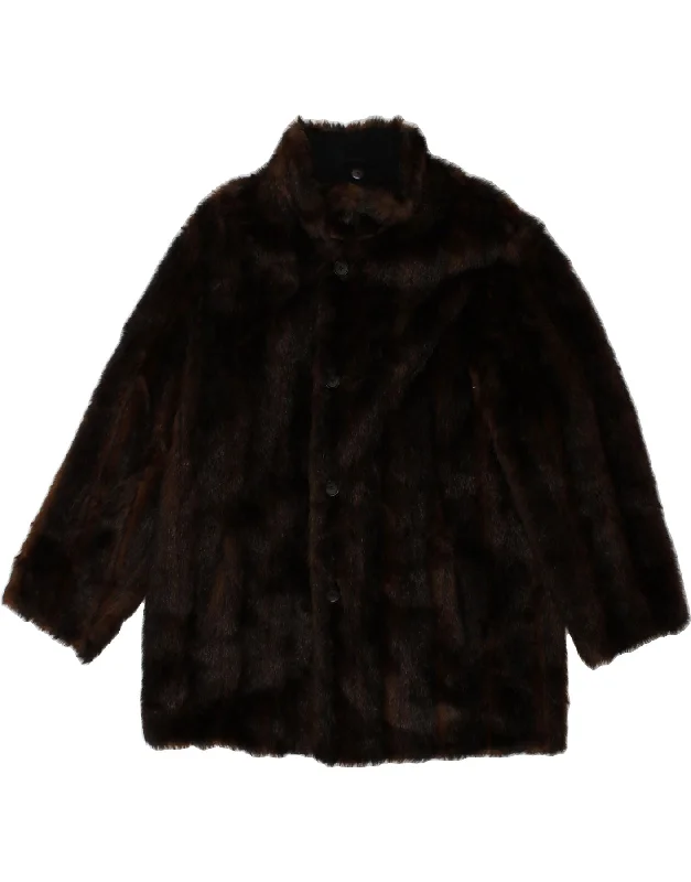 New Deal VINTAGE Womens Faux Fur Overcoat UK 14 Large  Brown Polyacrylic