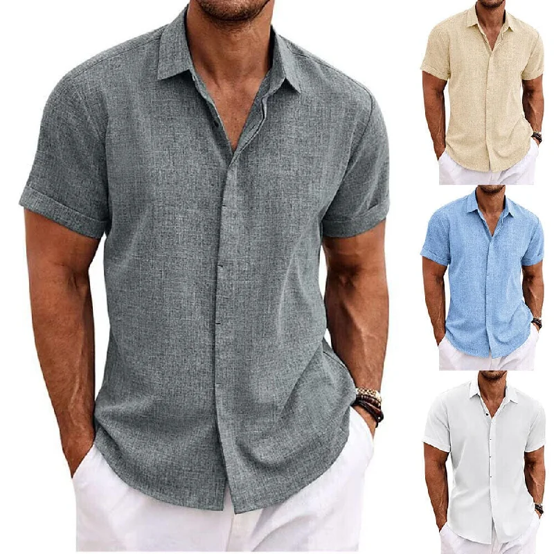 One-Day Only Men's Button Down Shirt Short Sleeve Plain Lapel
