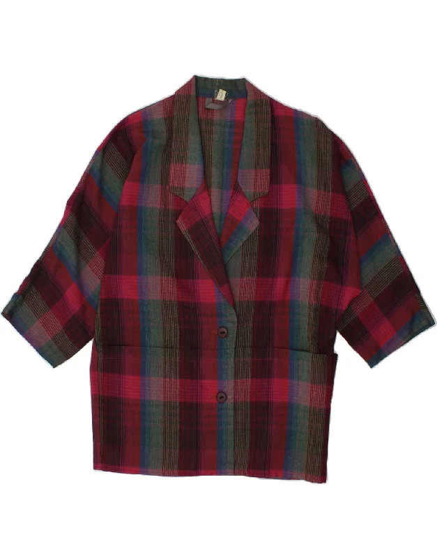 Weekend Savings Fiesta VINTAGE Womens 3/4 Sleeve 2 Button Blazer Jacket UK 14 Medium Red Check