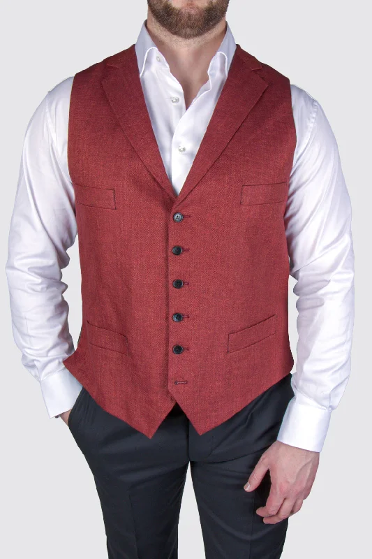 Weekend Offers You Can't Ignore Rembrandt Shelby Herringbone Linen Waistcoat Red