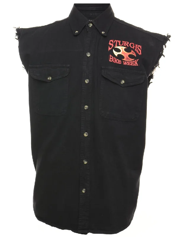 Savings Event Sleeveless Denim Motorbike Design Shirt - XL