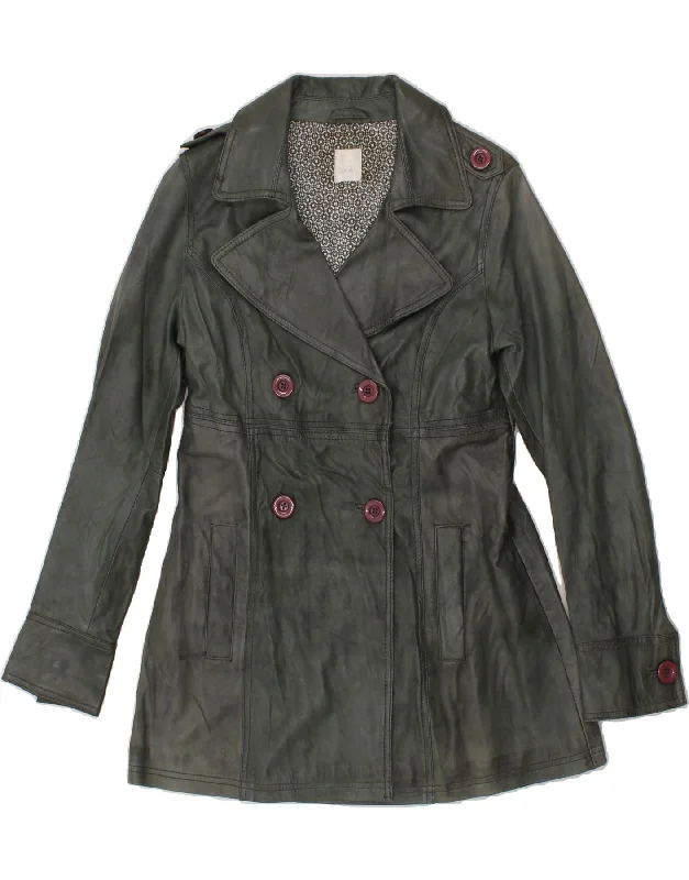 Weekend Savings Delight CAMAIEU Womens Military Double Breasted Leather Jacket UK 10 Small Green Weekend Savings Delight CAMAIEU Womens Military Double Breasted Leather Jacket UK 10 Small Green