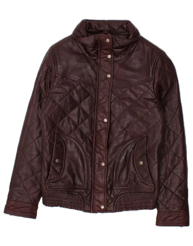 Flash Sale LINDGRON Womens Bomber Leather Jacket EU 38 Medium Burgundy Leather