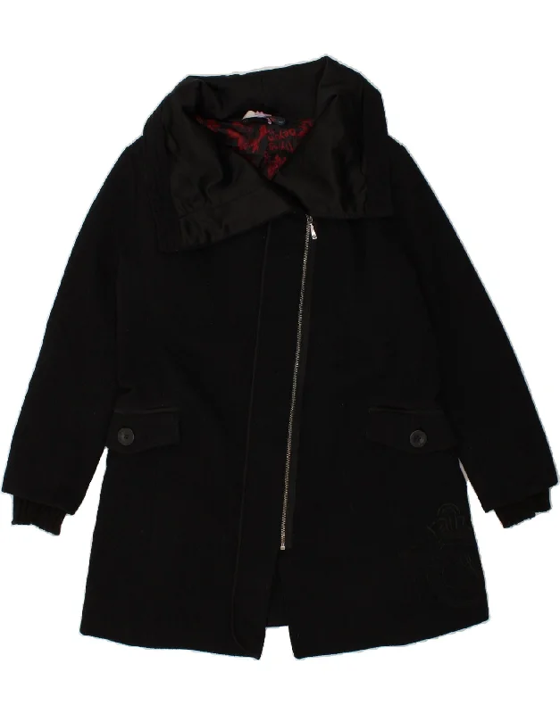 New Deal DESIGUAL Womens Overcoat EU 44 XL Black Polyester