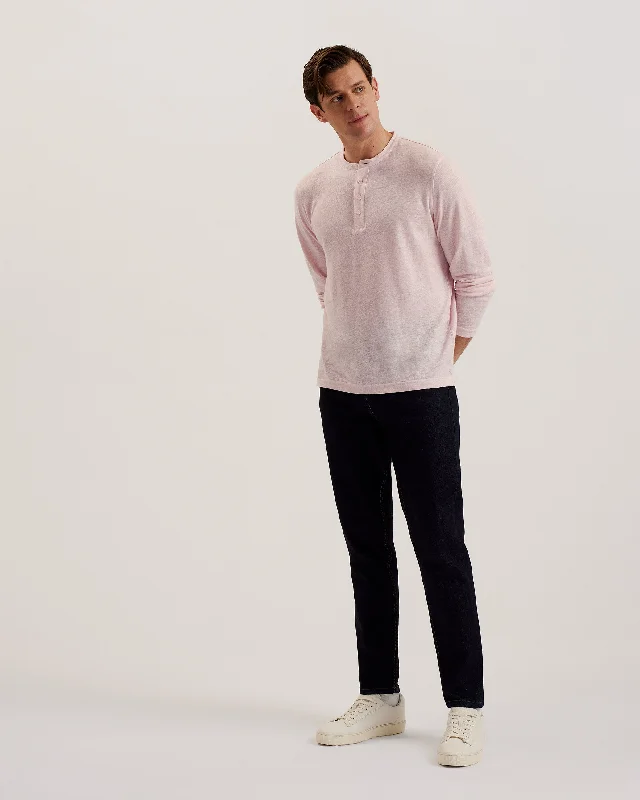 Hurry Up Gamle Ls Linen Henley Lt-Pink