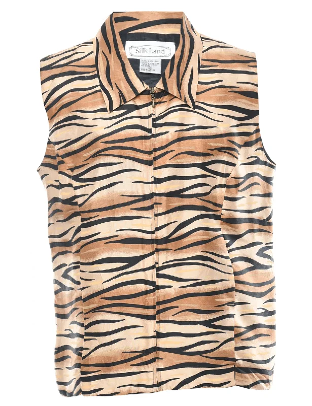 Unbeatable Deal Tiger Print Silk Waistcoat - L