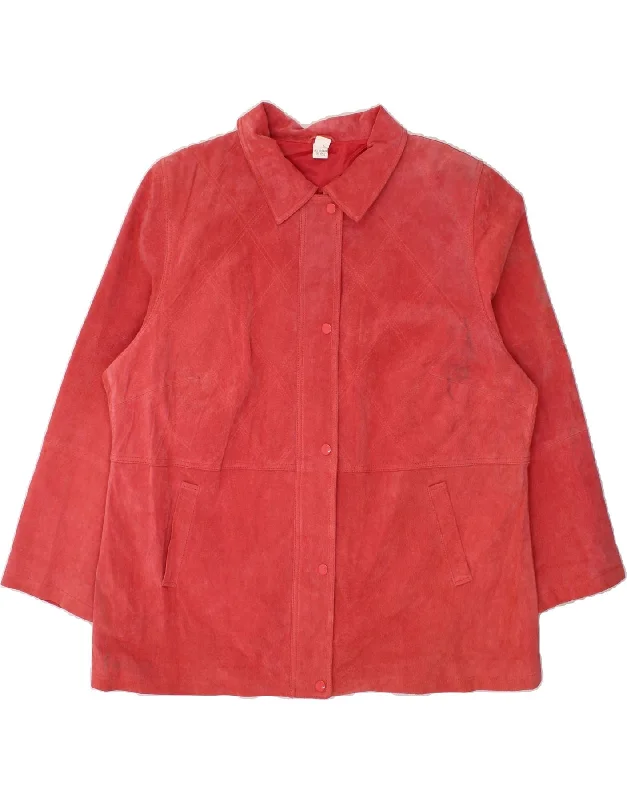 Buy Today VINTAGE Womens Suede Overcoat UK 24 4XL Pink Argyle/Diamond Leather