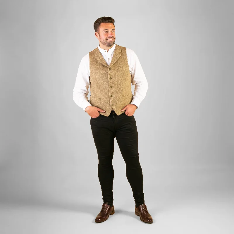 Early Access Collared Waistcoat, Gold Herringbone