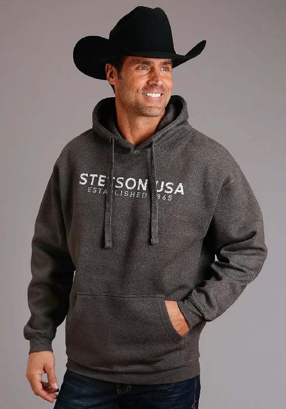 Year-End Deals Stetson Mens Charcoal Cotton Blend Distressed USA Hoodie