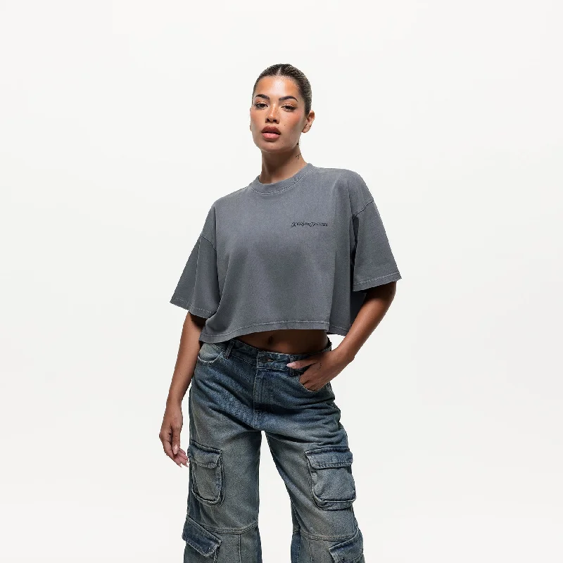 Top Pick Vintage Washed Grey Cropped T-shirt (Final Sale)