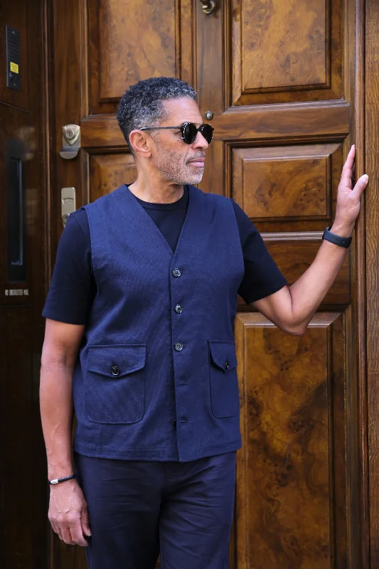 Steals and Deals Orlando Linen Waistcoat - Dark Navy