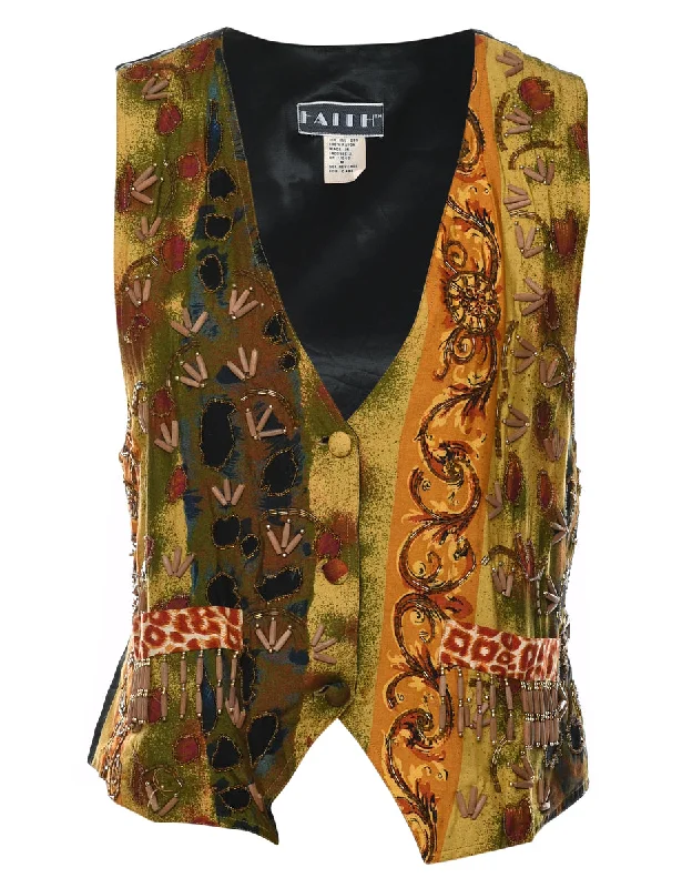 Year-End Deals Patterned Multi-Colour Beaded Waistcoat - M