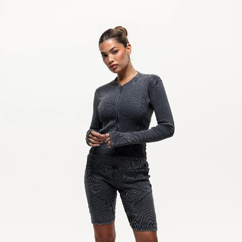 Act Fast Contour Acid Wash Ribbed Zip Top