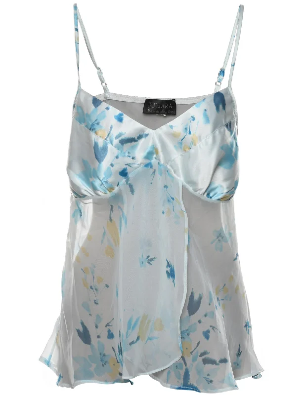 Weekend-Only Price Drops Sheer White & Blue Sheer Floral Print Babydoll - S