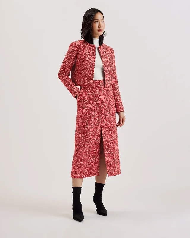 Bargain Alert Sumis Boucle Midi Skirt With Centre Front Slit Red