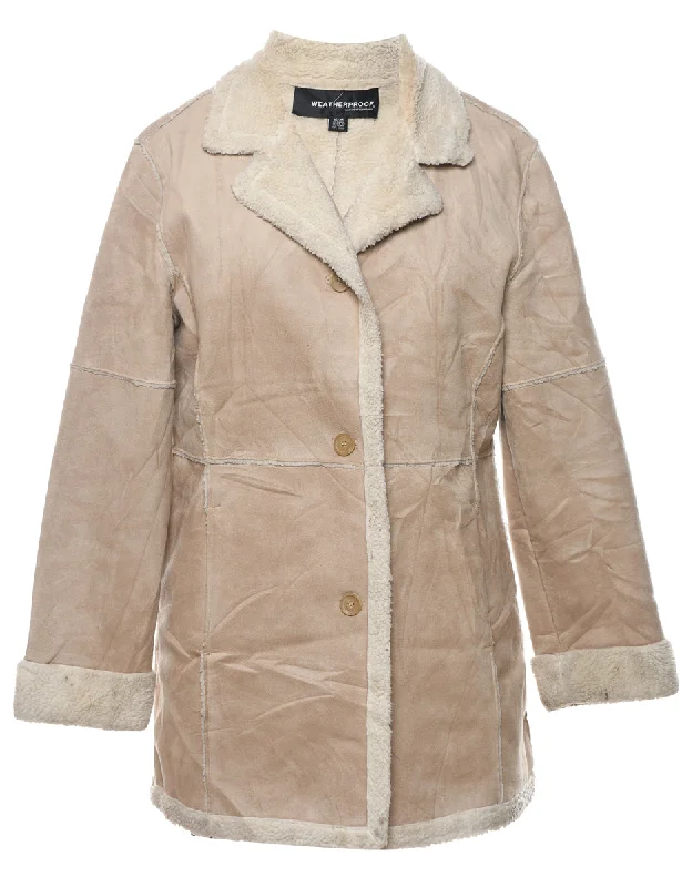 Quick Sale Single Breasted Beige Suede Shearling Lined Jacket - M