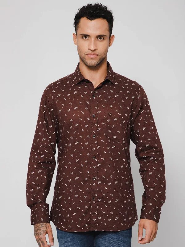 Weekend Bargains to Relish Cotton Printed Brown Full Sleeve Regular Fit Casual Shirt for Men with Pocket