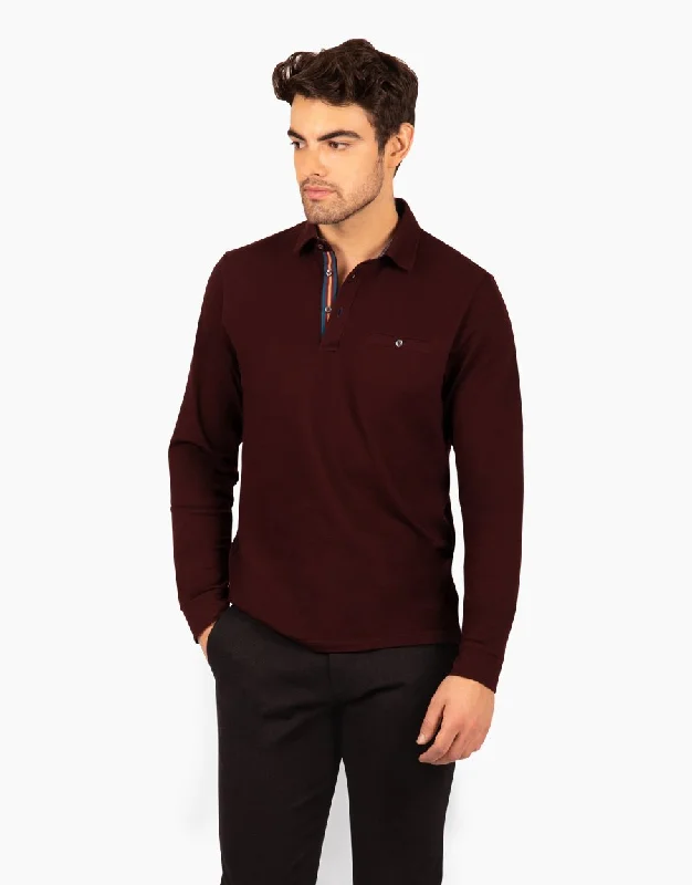 Cash Savings Capri Maroon Long Sleeve Polo Shirt