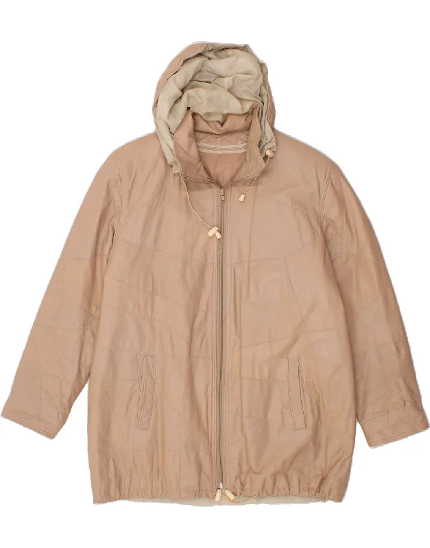 Major Deal VINTAGE Womens Hooded Leather Jacket UK 16 Large Brown