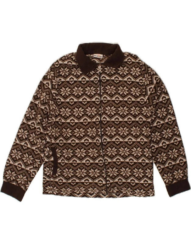 Time-Limited Offer VINTAGE Womens Fleece Jacket UK 18 XL Brown Fair Isle Polyester
