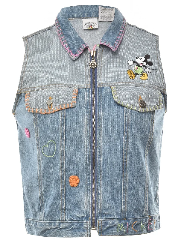 Time-Sensitive Sleeveless Mickey Mouse Denim Jacket - L