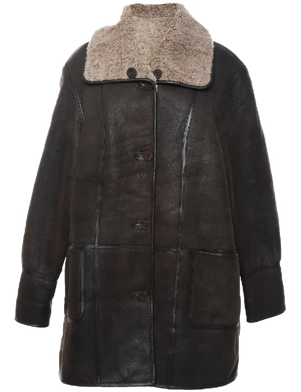 Take Advantage Single Breasted Brown Leather Faux Shearling Lined Jacket - L