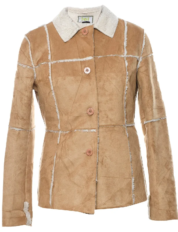Online Exclusive Single Breasted Beige & White Faux Shearling Lined Jacket - M
