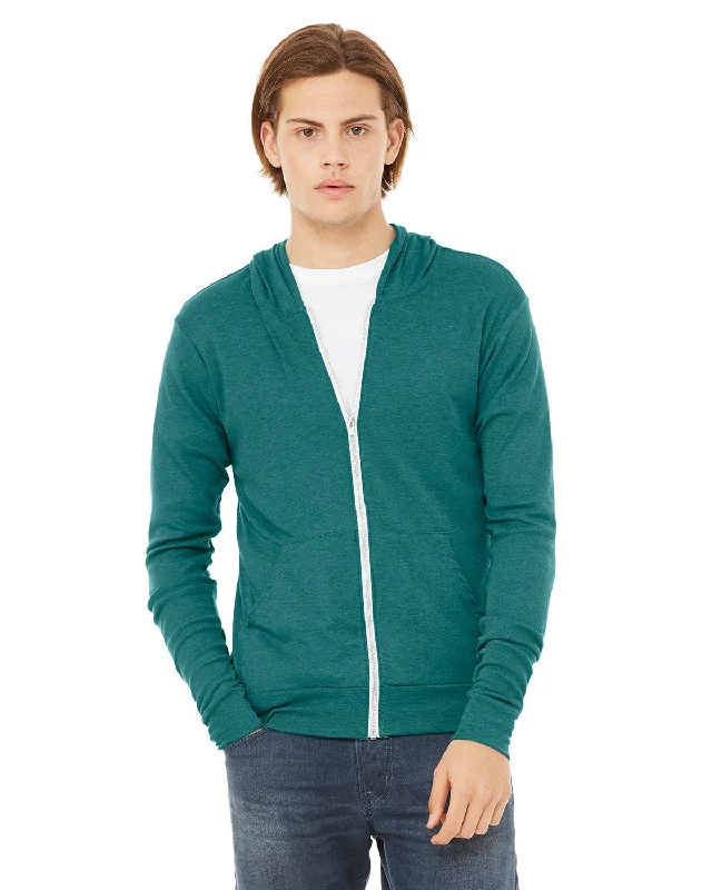Exclusive Offer Bella+Canvas Unisex Triblend Full-Zip Lightweight Hoodie | Teal Triblend Exclusive Offer Bella+Canvas Unisex Triblend Full-Zip Lightweight Hoodie | Teal Triblend