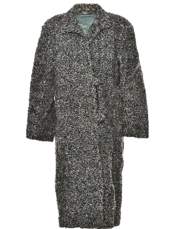 Savings Galore Single Breasted Black & Grey Textured Wool Coat - L