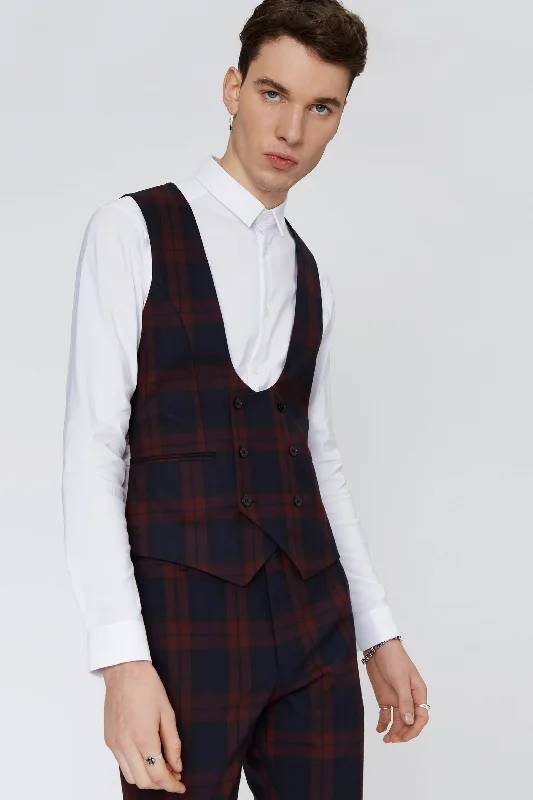 Weekend Deals That Sparkle Ginger Skinny Fit Burgundy Tartan Waistcoat