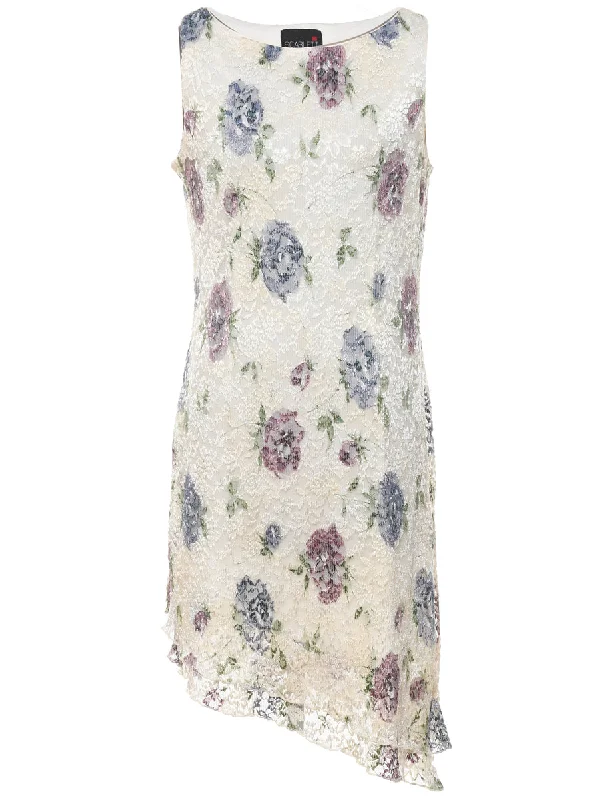 Bonus Offer Scarlett Floral White & Blue Y2K Evening Dress  - L