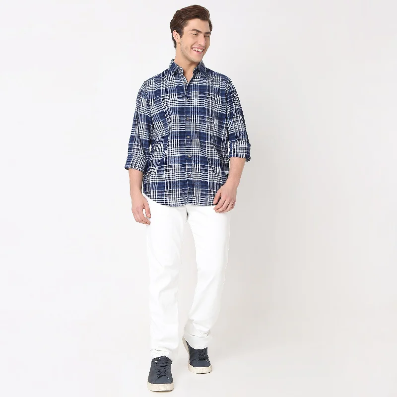 Extra Discount Cruiser™ Authentic Indigo Regular Fit Shirt Modern 3D Pattern Checks