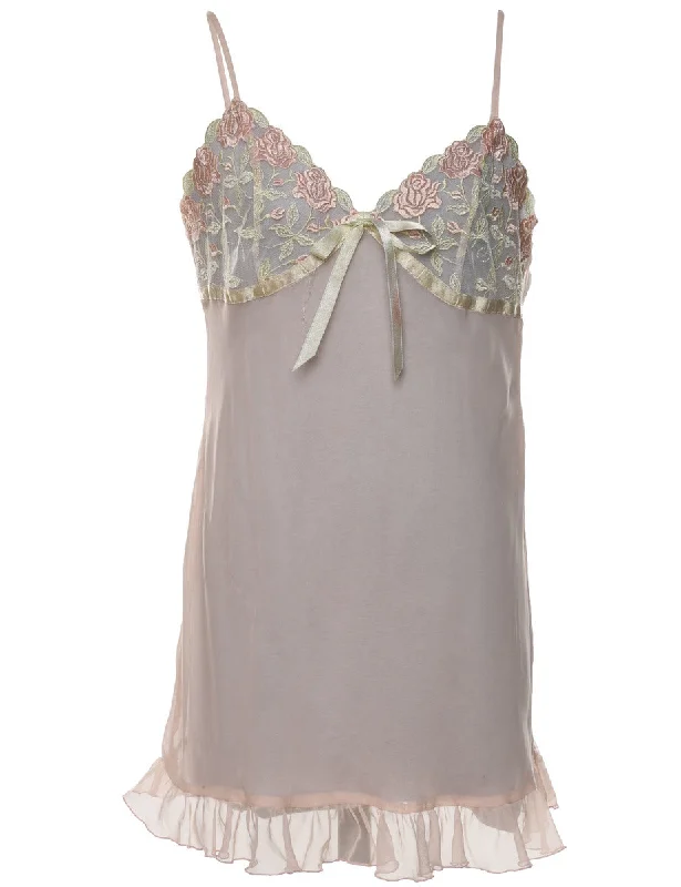 Unmissable Offer Sheer Embroidered Lace Trim Babydoll - M