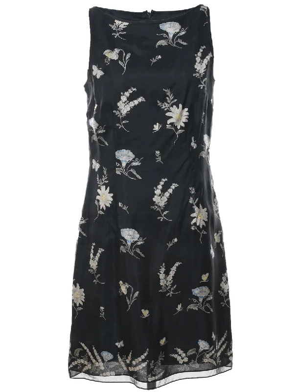 Super Discount Silk Floral Print Evening Dress - M
