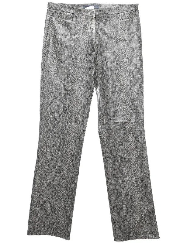 Major Deal Snakeskin Pattern Grey Y2K Faux Leather Trousers - W30 L32