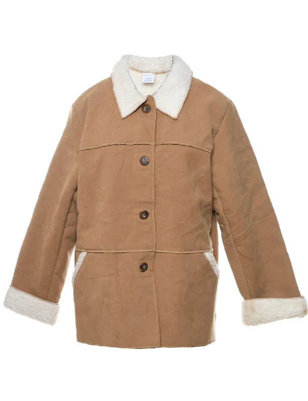 Weekend Offers That Shine Single Breasted Light Brown & White Contrast Jacket - L
