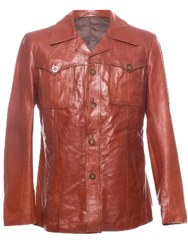 Year-End Clearance Single Breasted Classic Brown Leather Jacket - L